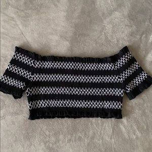 UO black and white cropped off the shoulder top